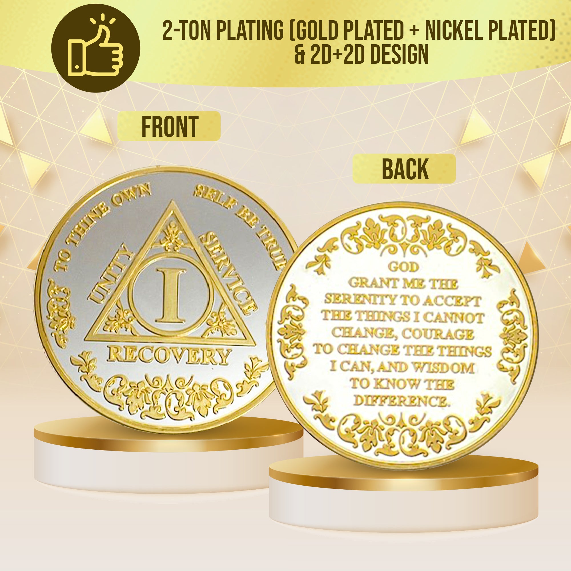 14 Year AA Coin Silver Color Plated Medallion Recovery Chip