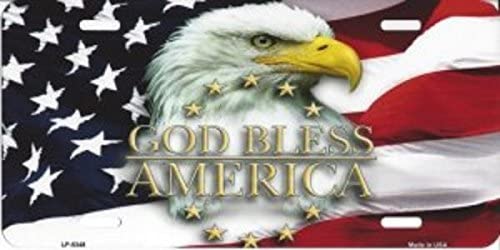 God Bless America Eagle with Flag Metal License Plate