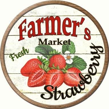 Farmers Market Strawberry Novelty Metal Circular Sign C-626