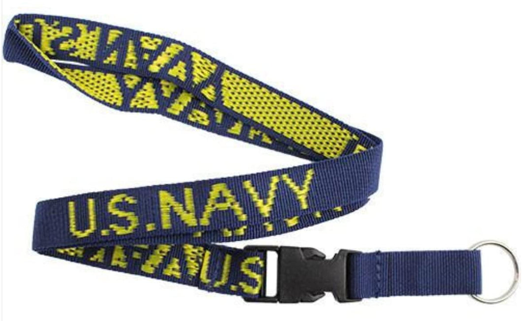 NAVY KEY LANYARD - BLUE WITH U.S. NAVY IN GOLD LETTERS