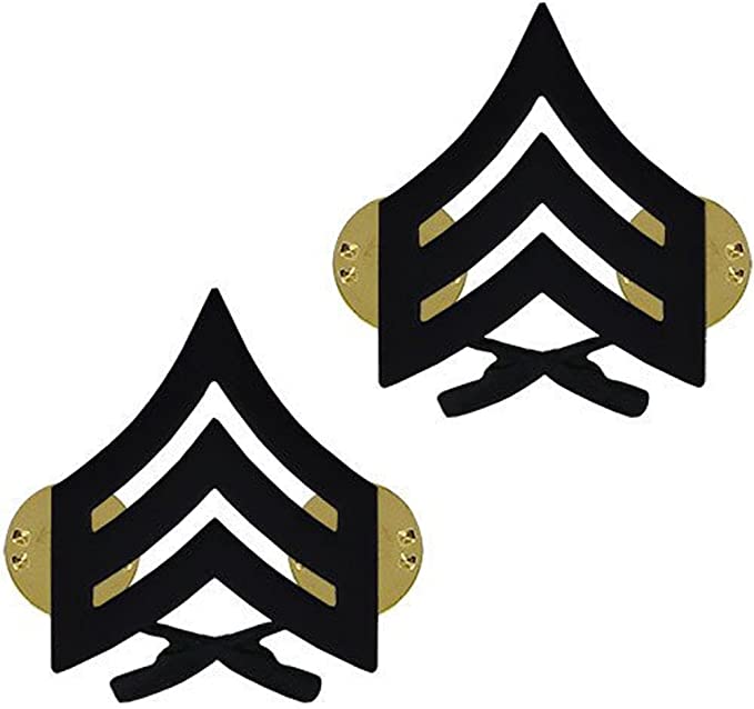 MARINE CORPS CHEVRON: SERGEANT - BLACK METAL, SOLID BRASS