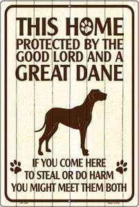 This Home Protected By A Great Dane Parking Sign Metal Novelty