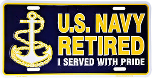 U.S. Navy Retired 12" x 6" Metal License Plate