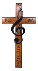 Praise Him 12" Carved Wooden Solid Mahogany Wall Cross