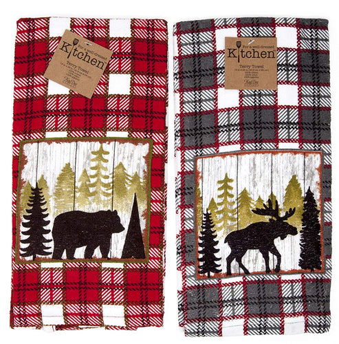Cabin Moose Bear Mountain Life - Kitchen Terry Towels 2pc