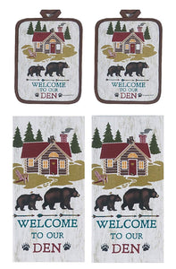 Wilderness 4 Pc Kitchen Towel Potholder Bundle, Welcome to Our Den