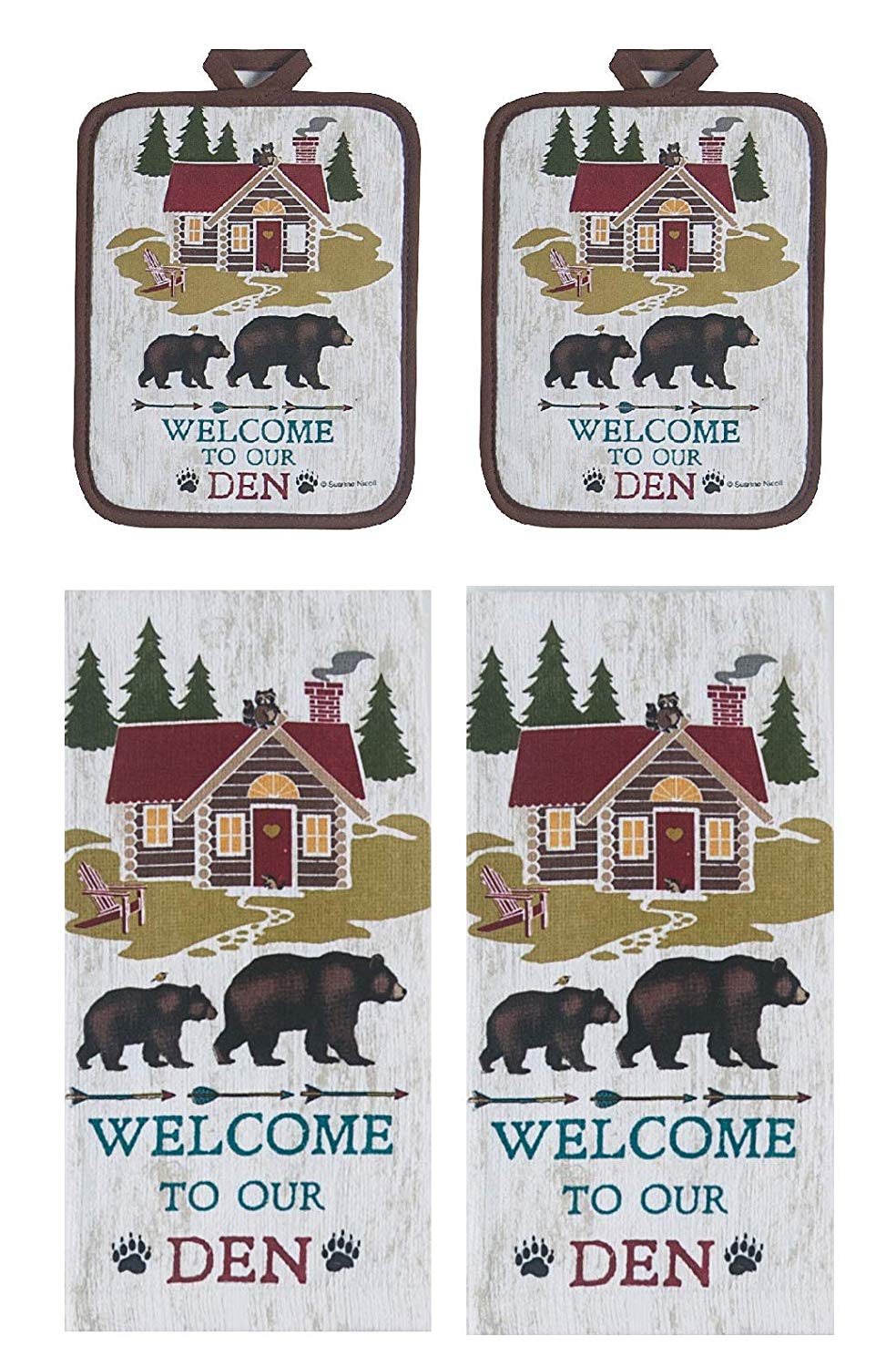 Wilderness 4 Pc Kitchen Towel Potholder Bundle, Welcome to Our Den